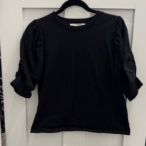 Frame Denim Black Ruched Sleeve Blouse